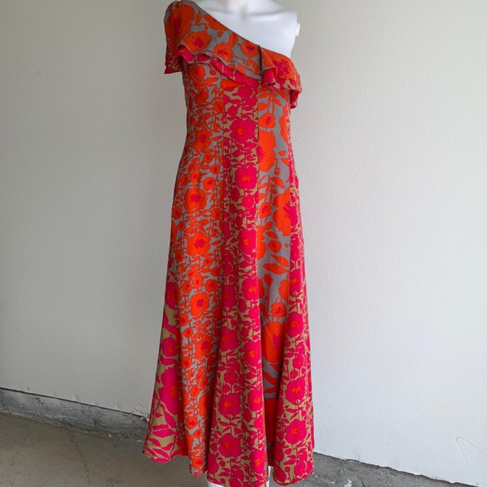Nanette Lepore Orange and Pink Floral One-Shoulder Maxi Dress